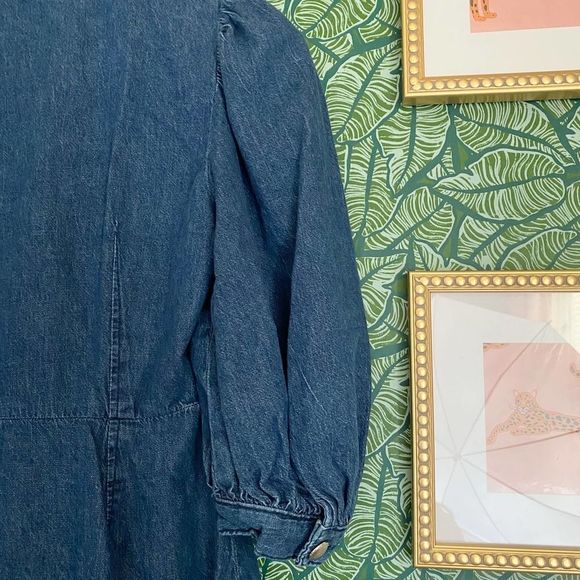 Zara | Double Breasted Puff Sleeve Denim Mini Dress XS Ruffle - Picture 6 of 6